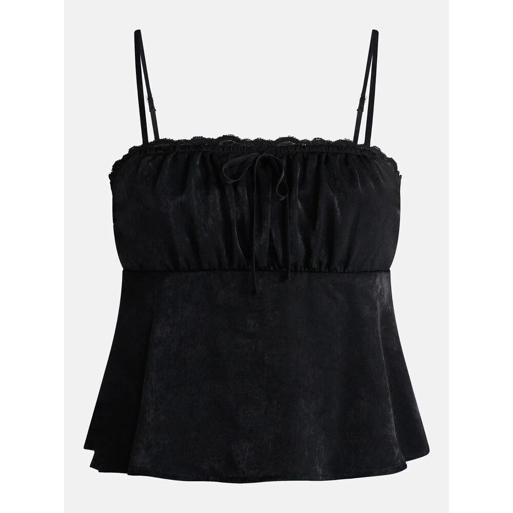 No Boundaries Satin Cami with Lace Trim and Tie, Women's